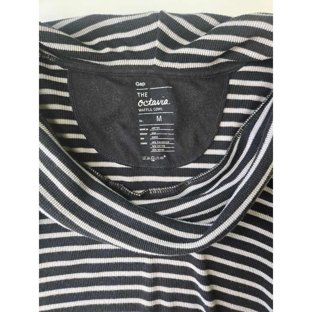 Gap‎ The Octavia Waffle Cowl Women M Striped Long Sleeve Thermal Top Black White